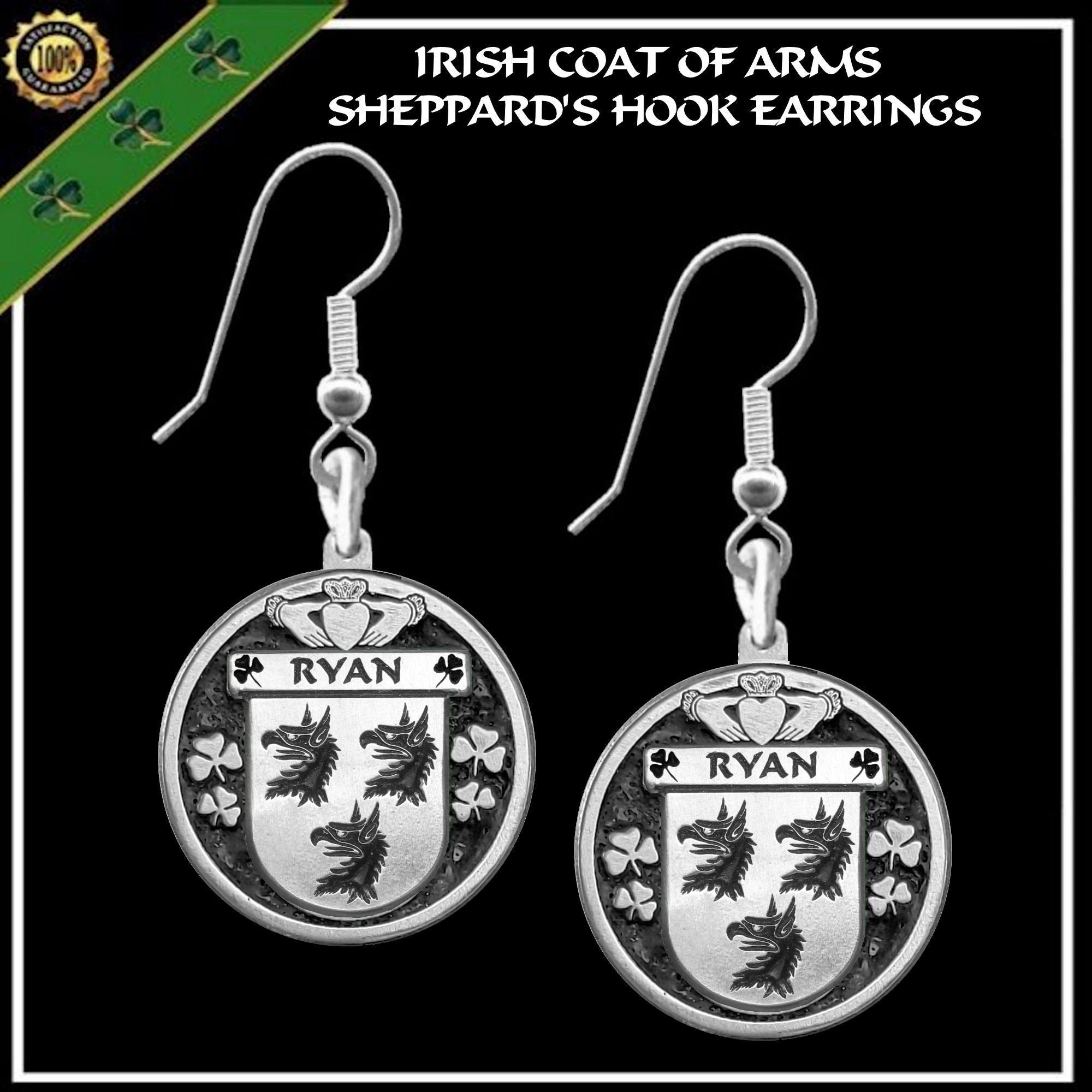 Ryan Irish Disk Coat of Arms Earrings