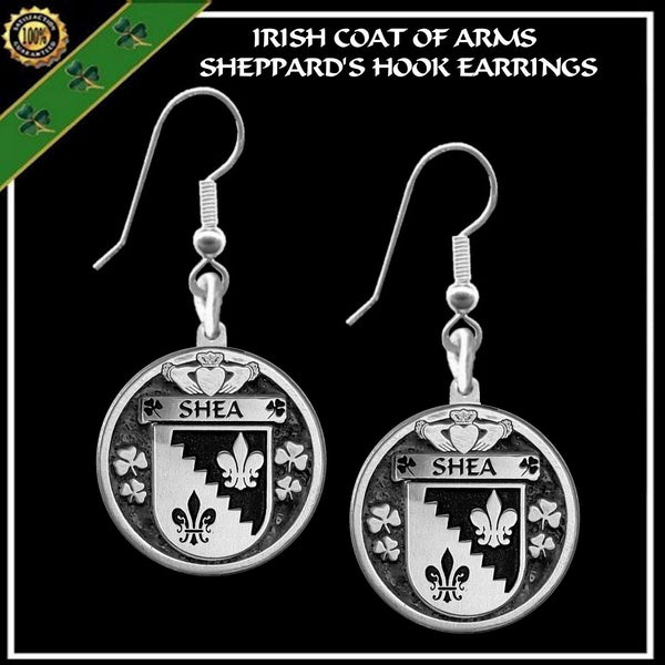 Shea Irish Disk Coat of Arms Earrings