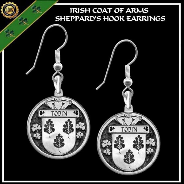 Tobin Irish Disk Coat of Arms Earrings