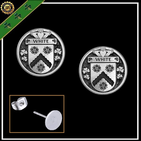 White Irish Disk Coat of Arms Earrings