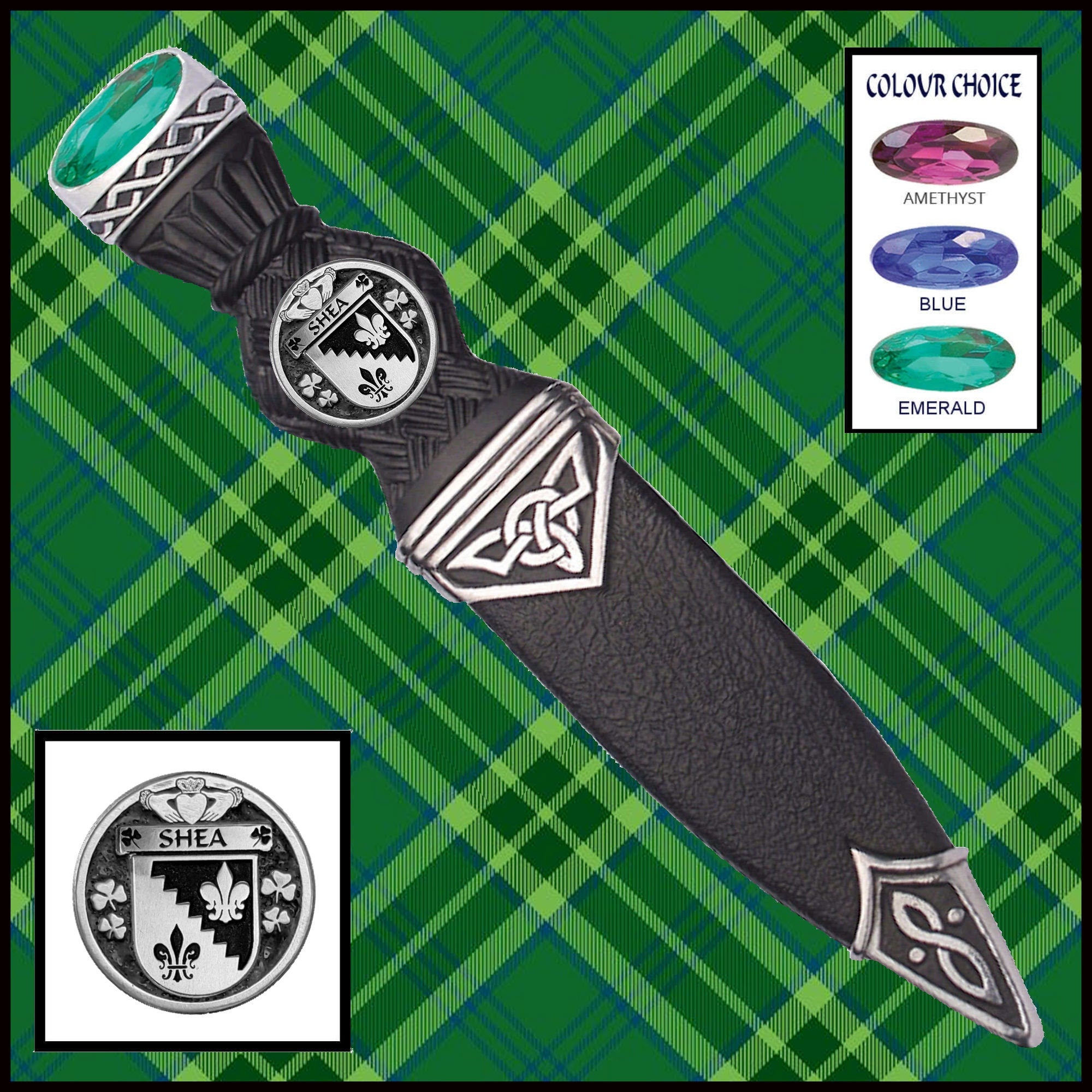 Shea Interlace Irish Disk Coat of Arms Sgian Dubh, Irish Knife ~ ISDCO