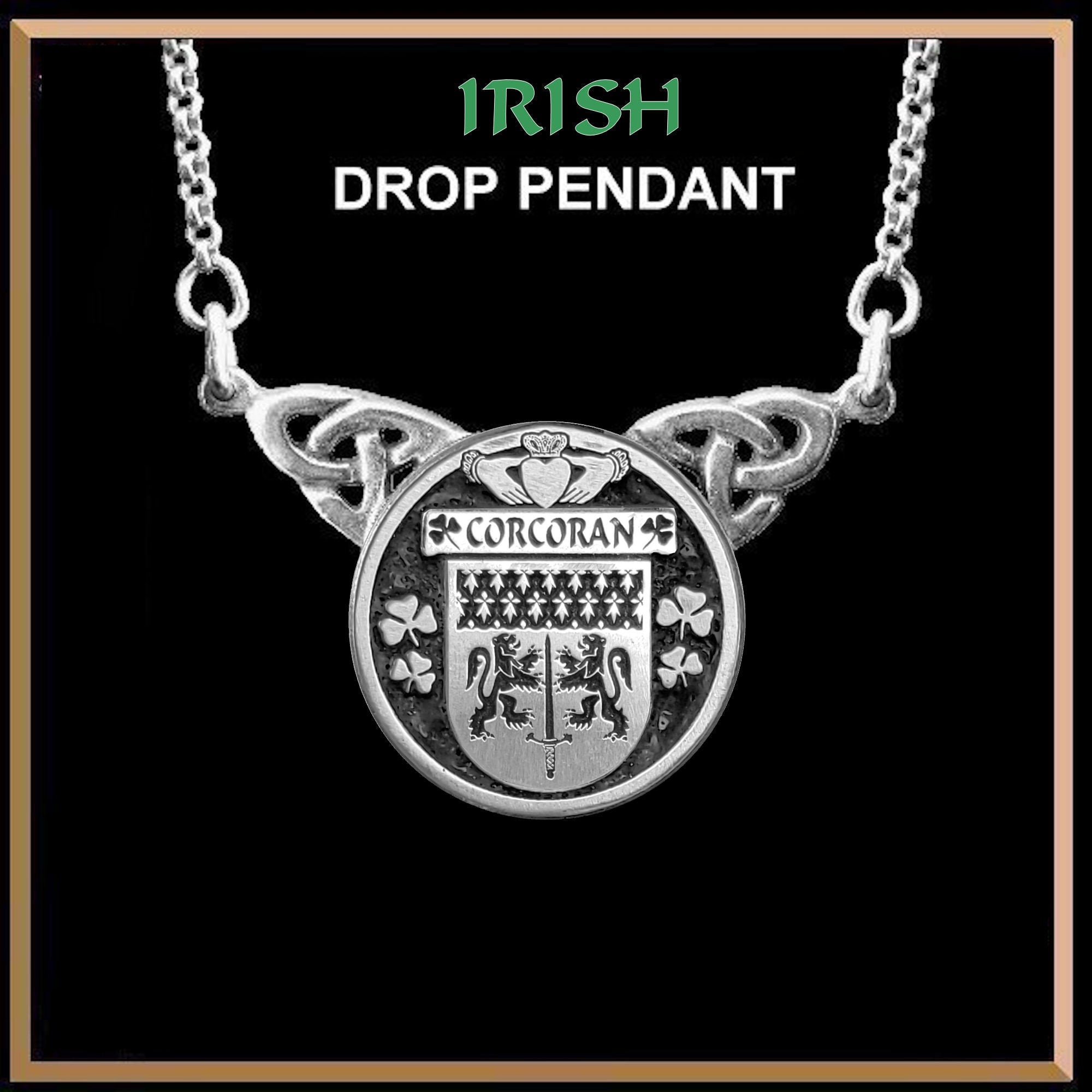 Corcoran Irish Coat of Arms Double Drop Pendant ~ ILP03