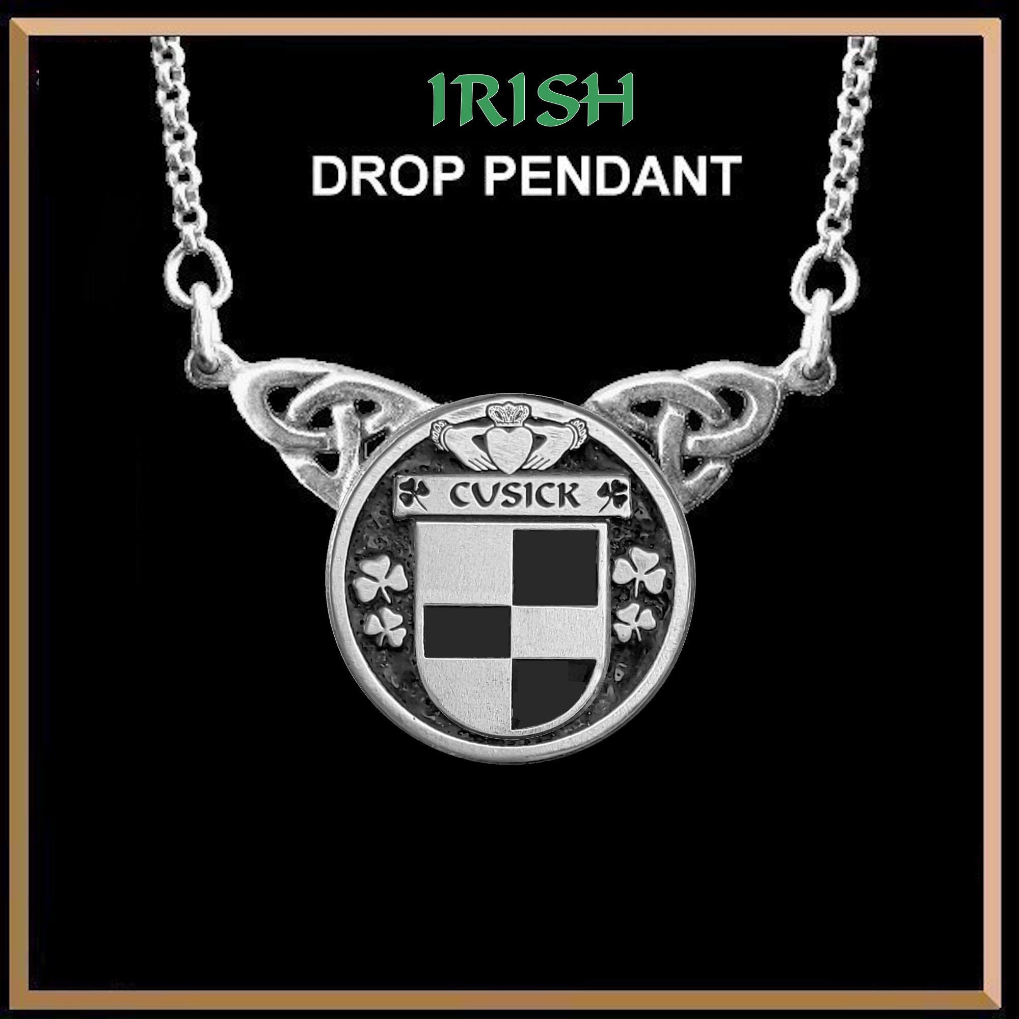Cusick Irish Coat of Arms Double Drop Pendant ~ ILP03