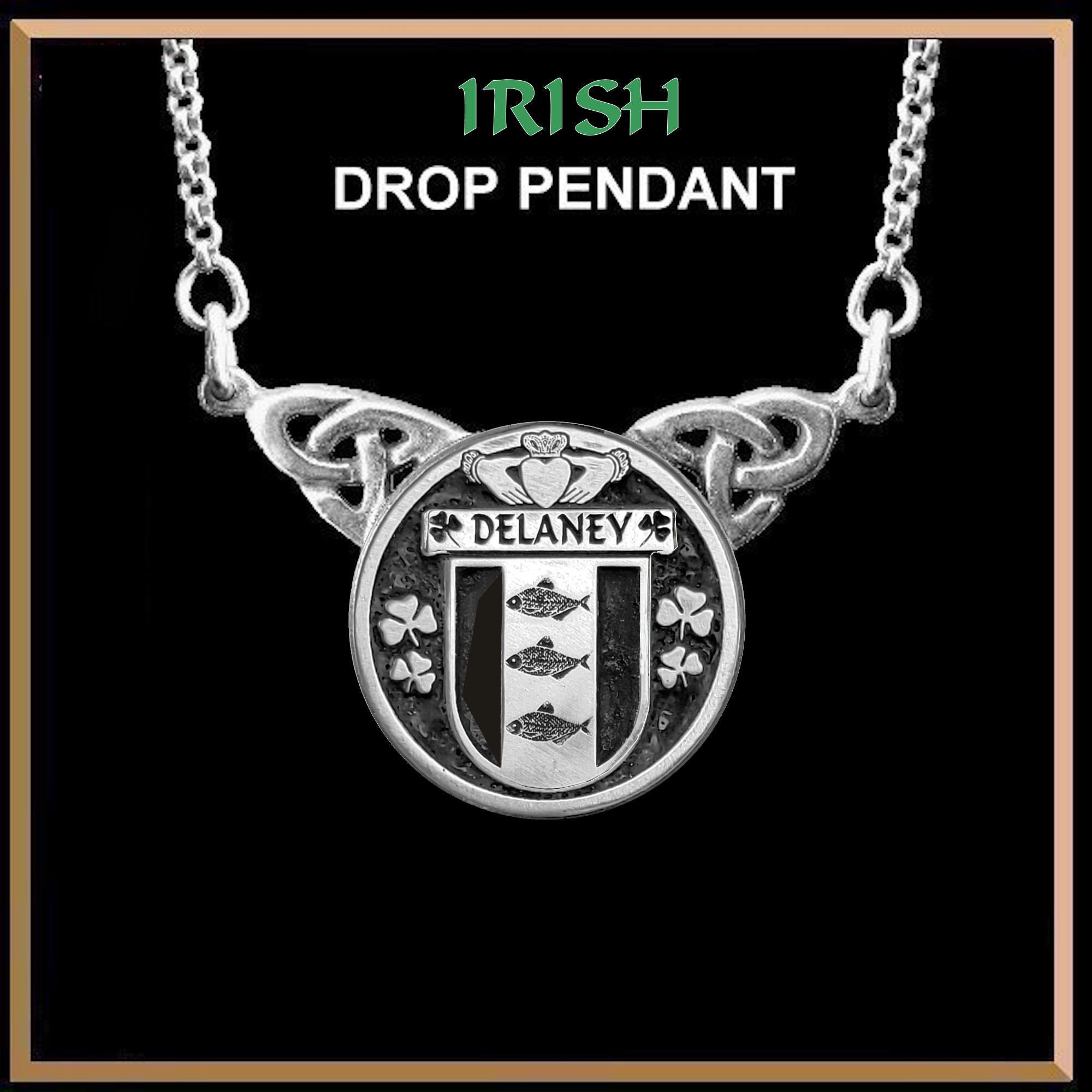 Delaney Irish Coat of Arms Double Drop Pendant ~ ILP03