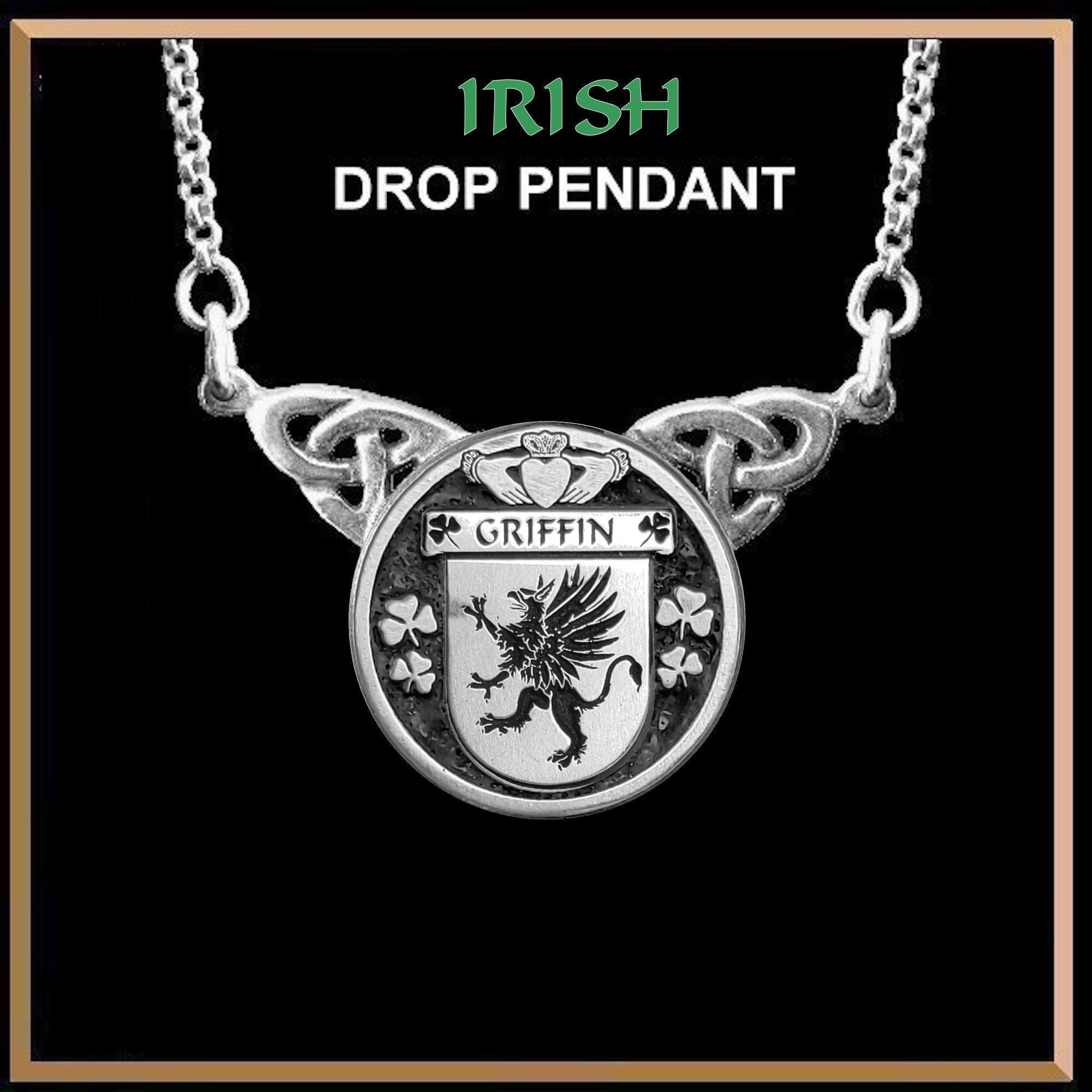 Griffin Irish Coat of Arms Double Drop Pendant ~ ILP03