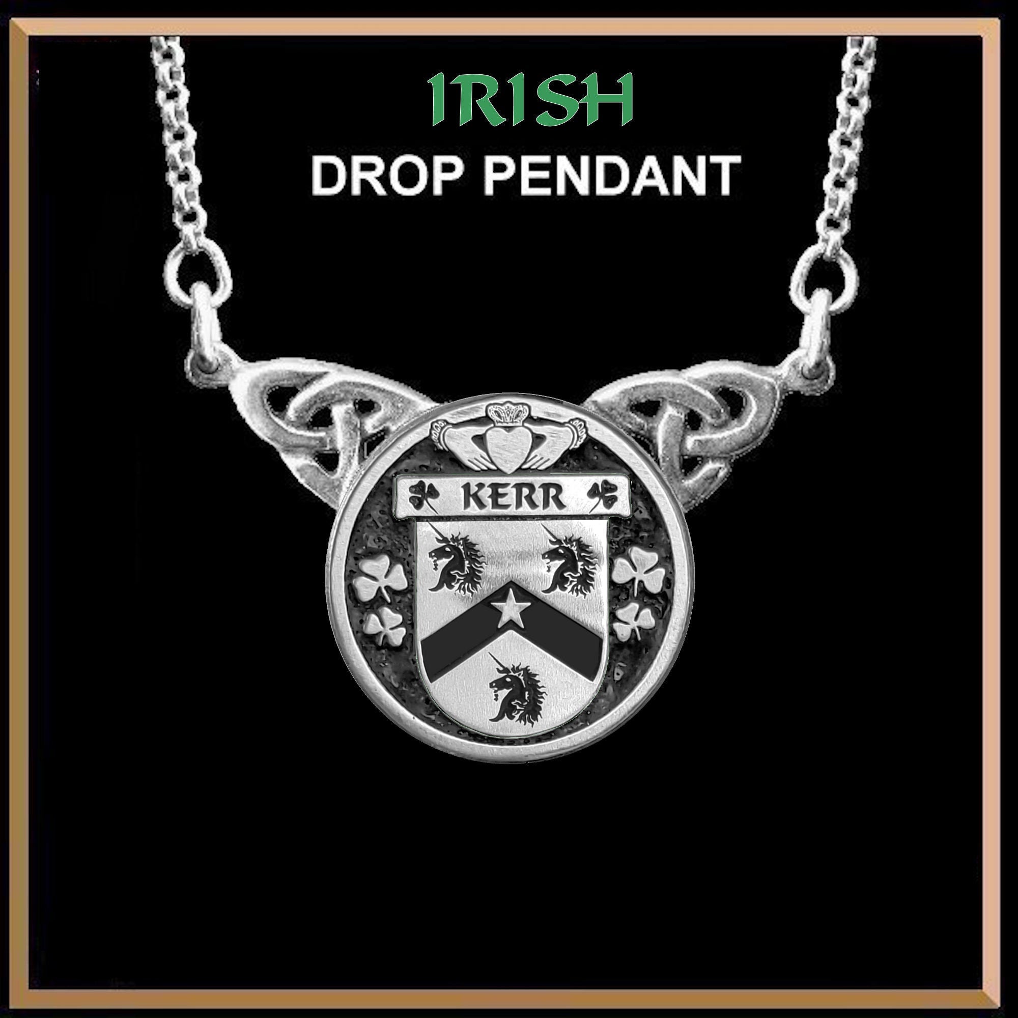 Kerr Irish Coat of Arms Double Drop Pendant ~ ILP03