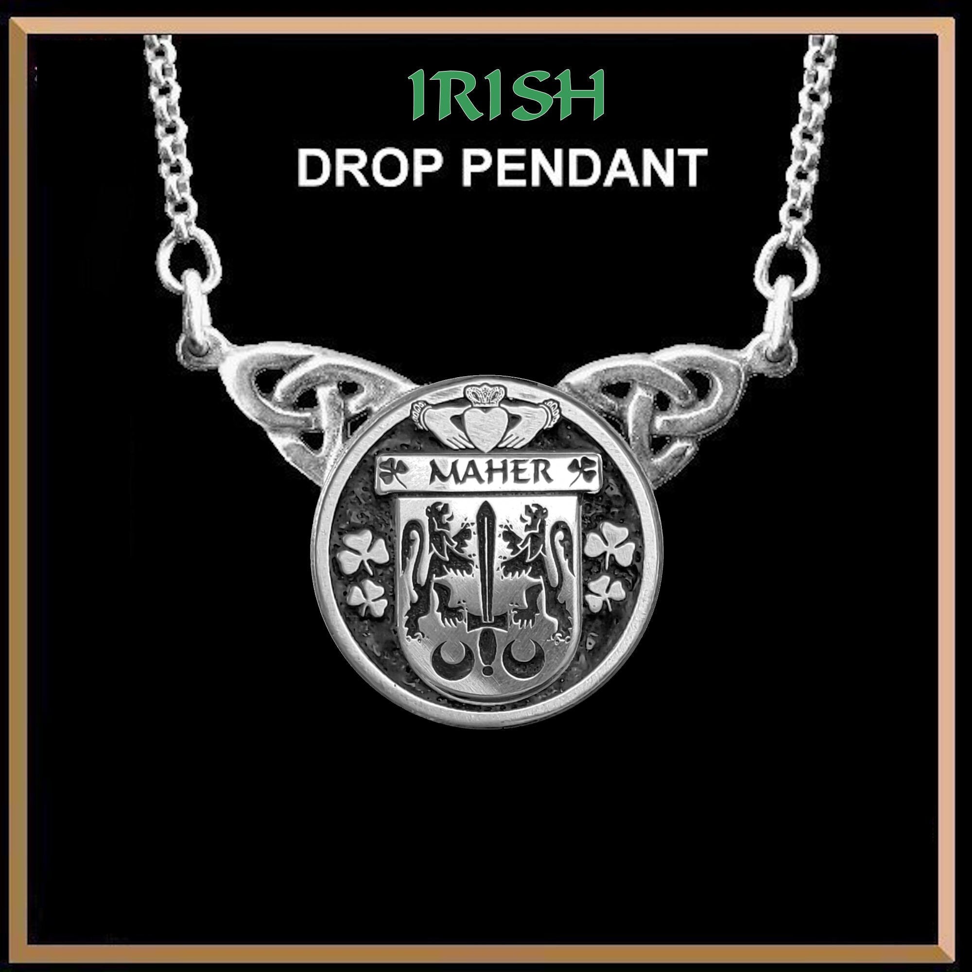 Maher Irish Coat of Arms Double Drop Pendant ~ ILP03