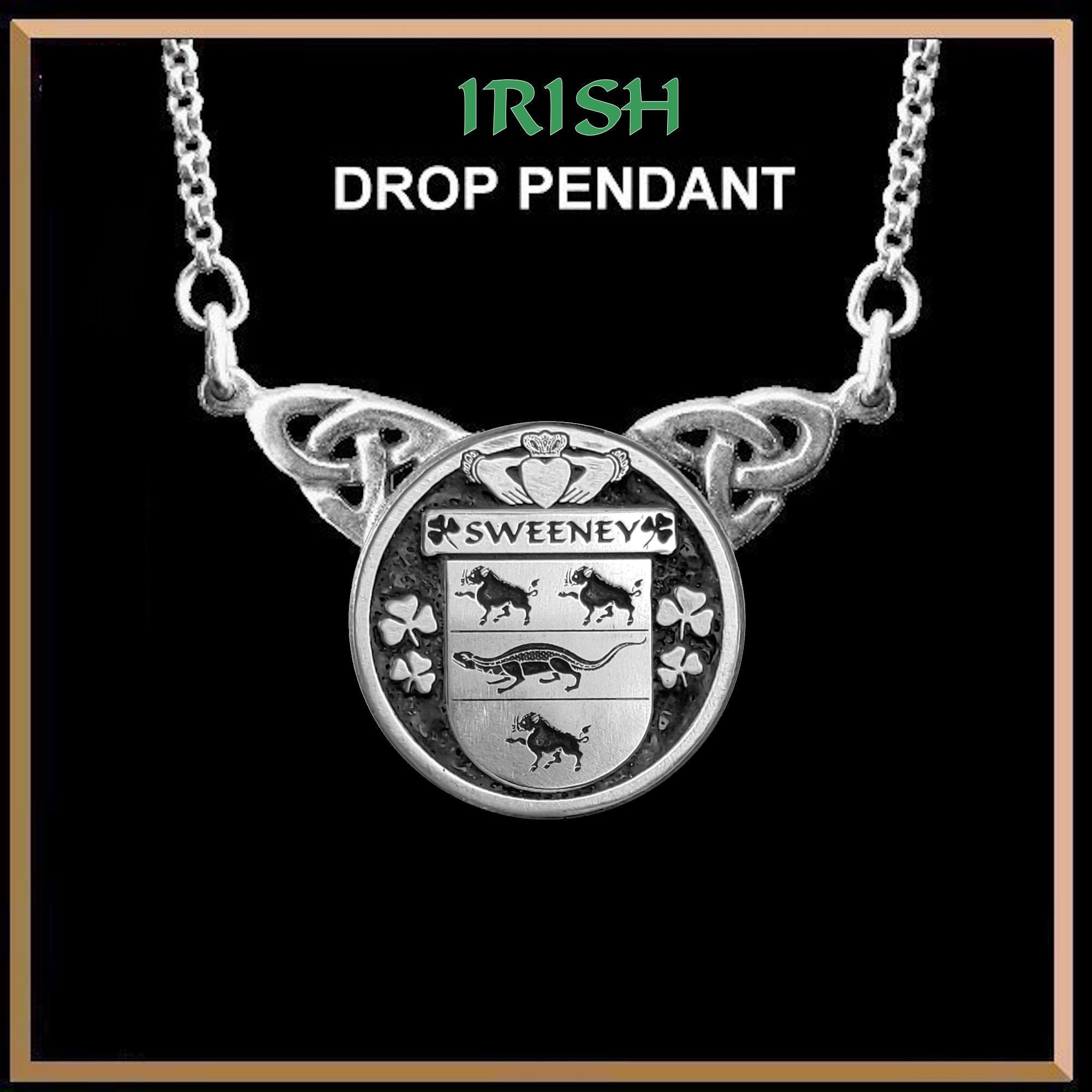 Sweeney Irish Coat of Arms Double Drop Pendant ~ ILP03