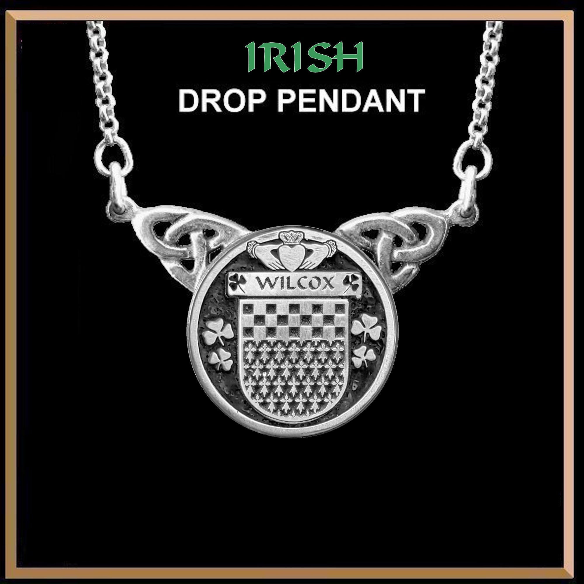 Wilcox Irish Coat of Arms Double Drop Pendant ~ ILP03
