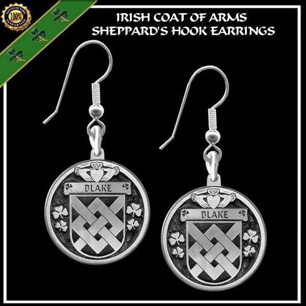 Blake Irish Disk Coat of Arms Earrings