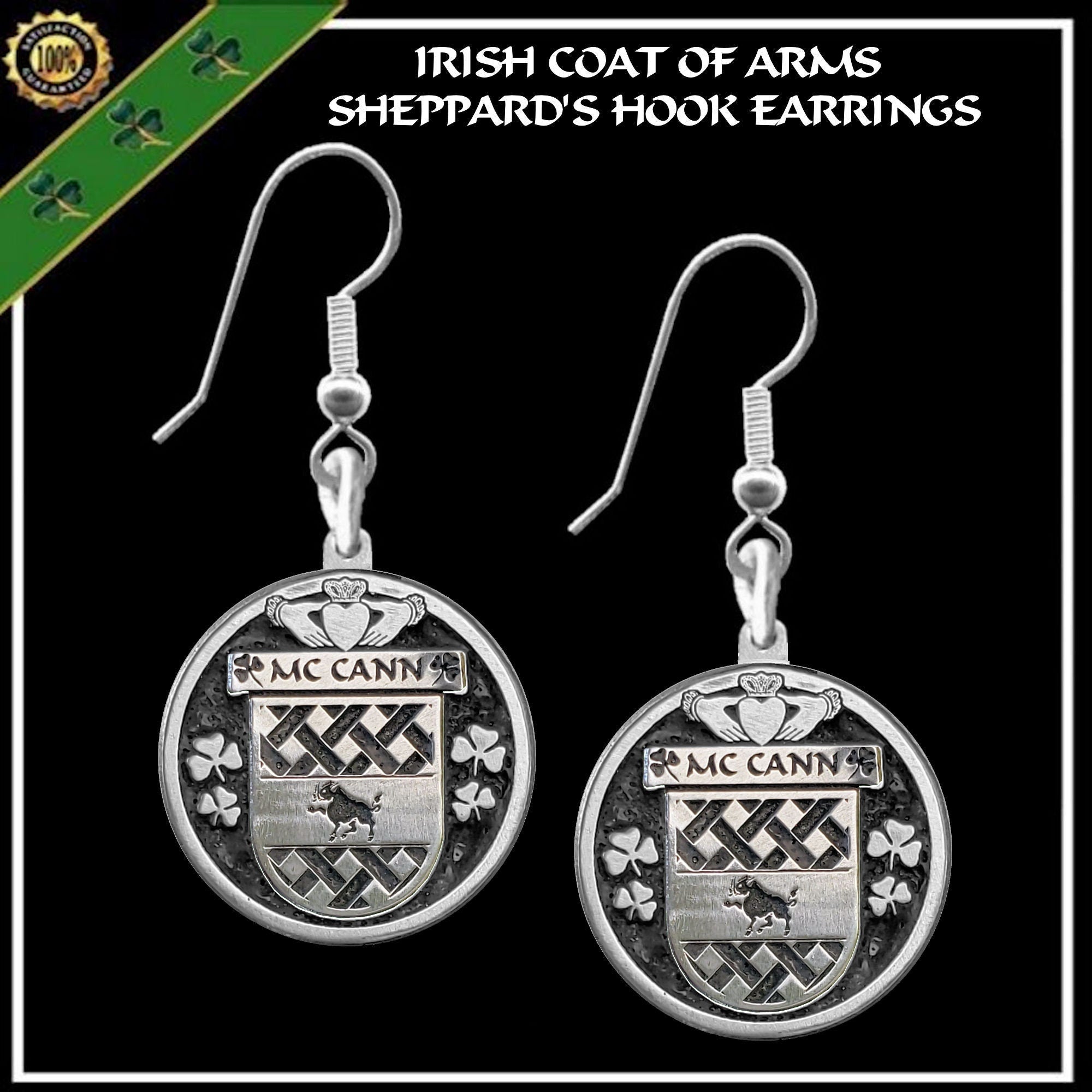 McCann Irish Disk Coat of Arms Earrings