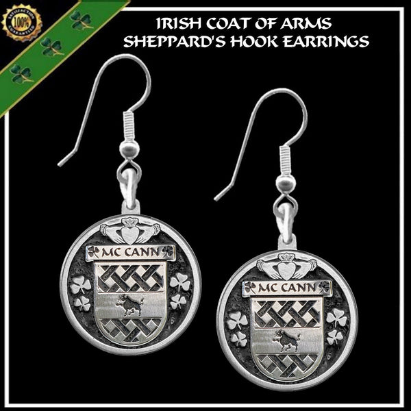 McCann Irish Disk Coat of Arms Earrings