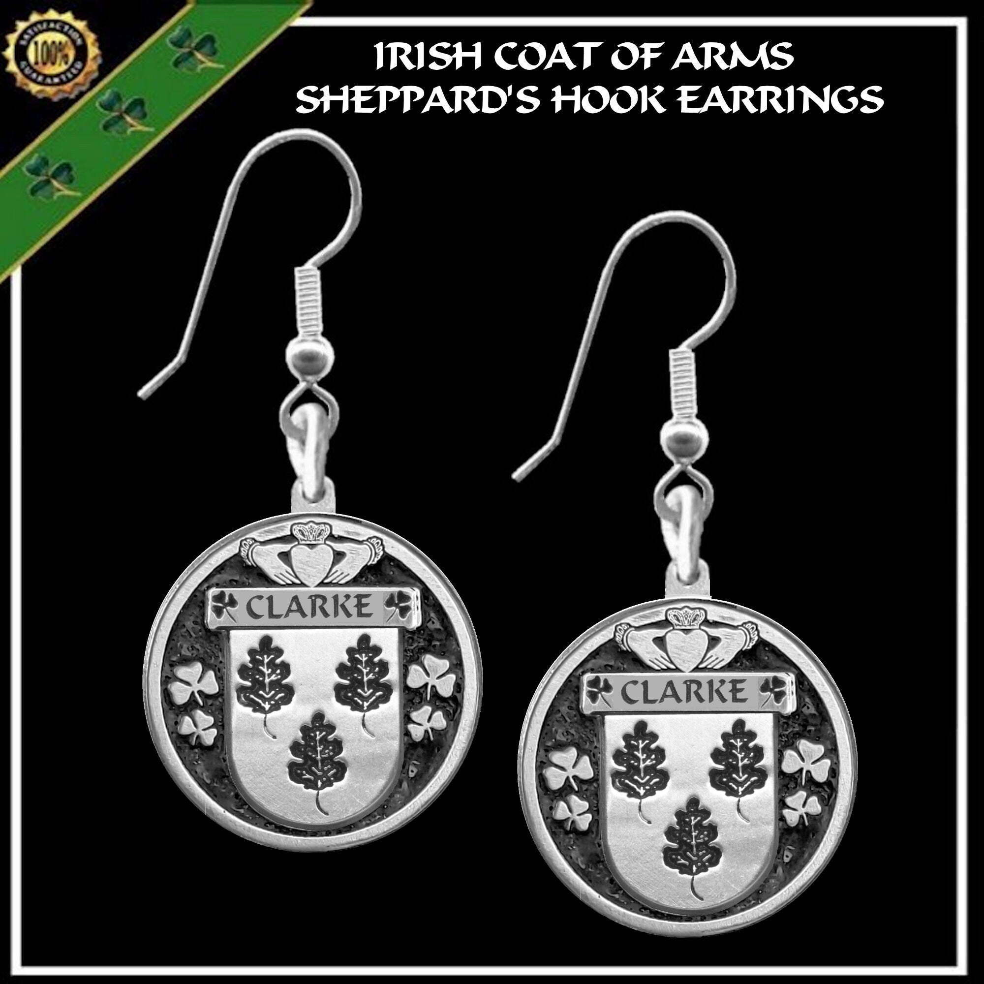 Clarke Irish Disk Coat of Arms Earrings