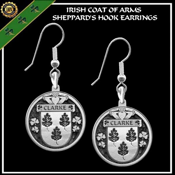 Clarke Irish Disk Coat of Arms Earrings