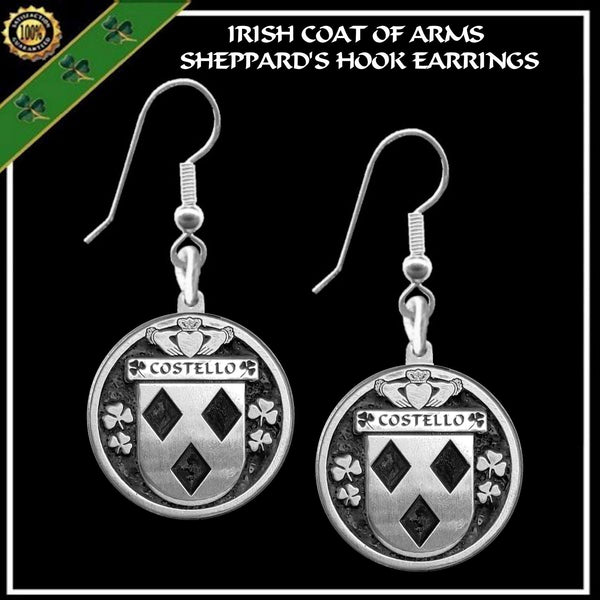 Costello Irish Disk Coat of Arms Earrings