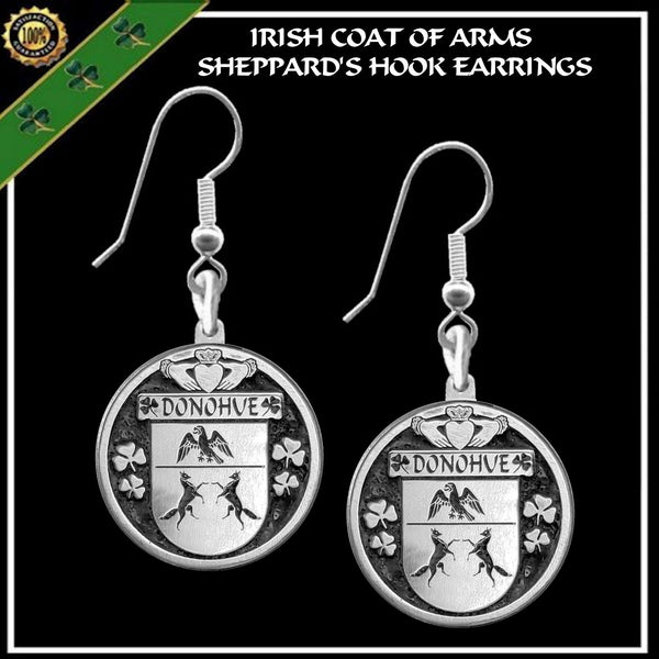 Donohue Irish Disk Coat of Arms Earrings