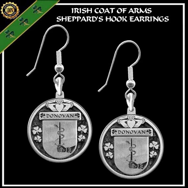Donovan Irish Disk Coat of Arms Earrings