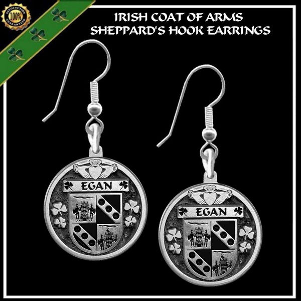 Egan Irish Disk Coat of Arms Earrings