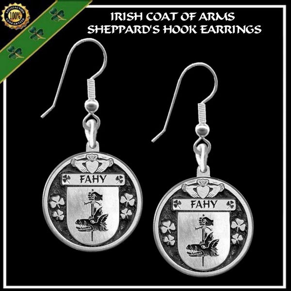 Fahy Irish Disk Coat of Arms Earrings