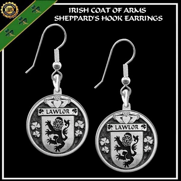 Lawler Irish Disk Coat of Arms Earrings