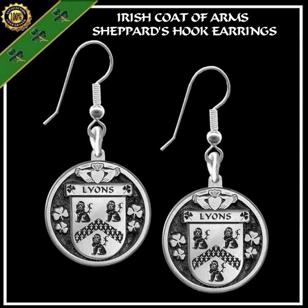 Lyons Irish Disk Coat of Arms Earrings