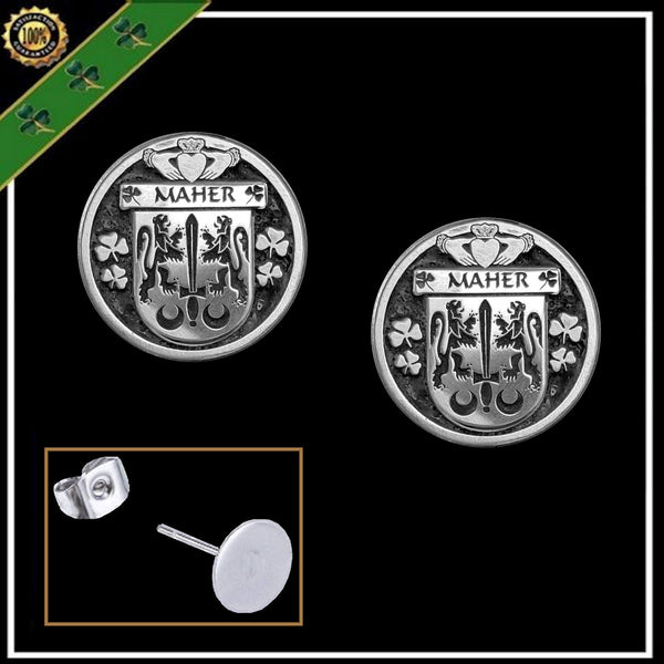 Maher Irish Disk Coat of Arms Earrings
