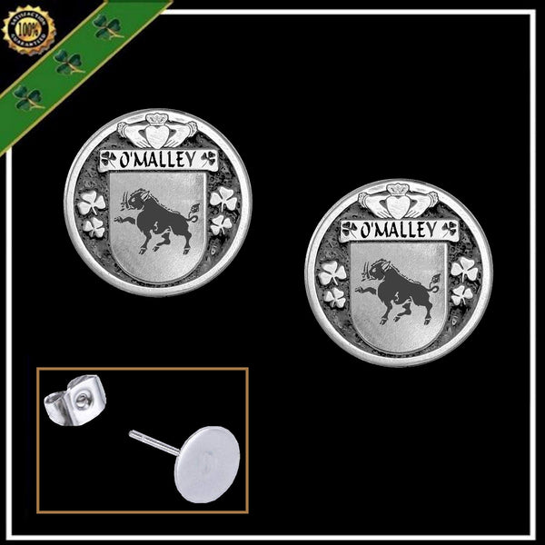 O'Malley Irish Disk Coat of Arms Earrings
