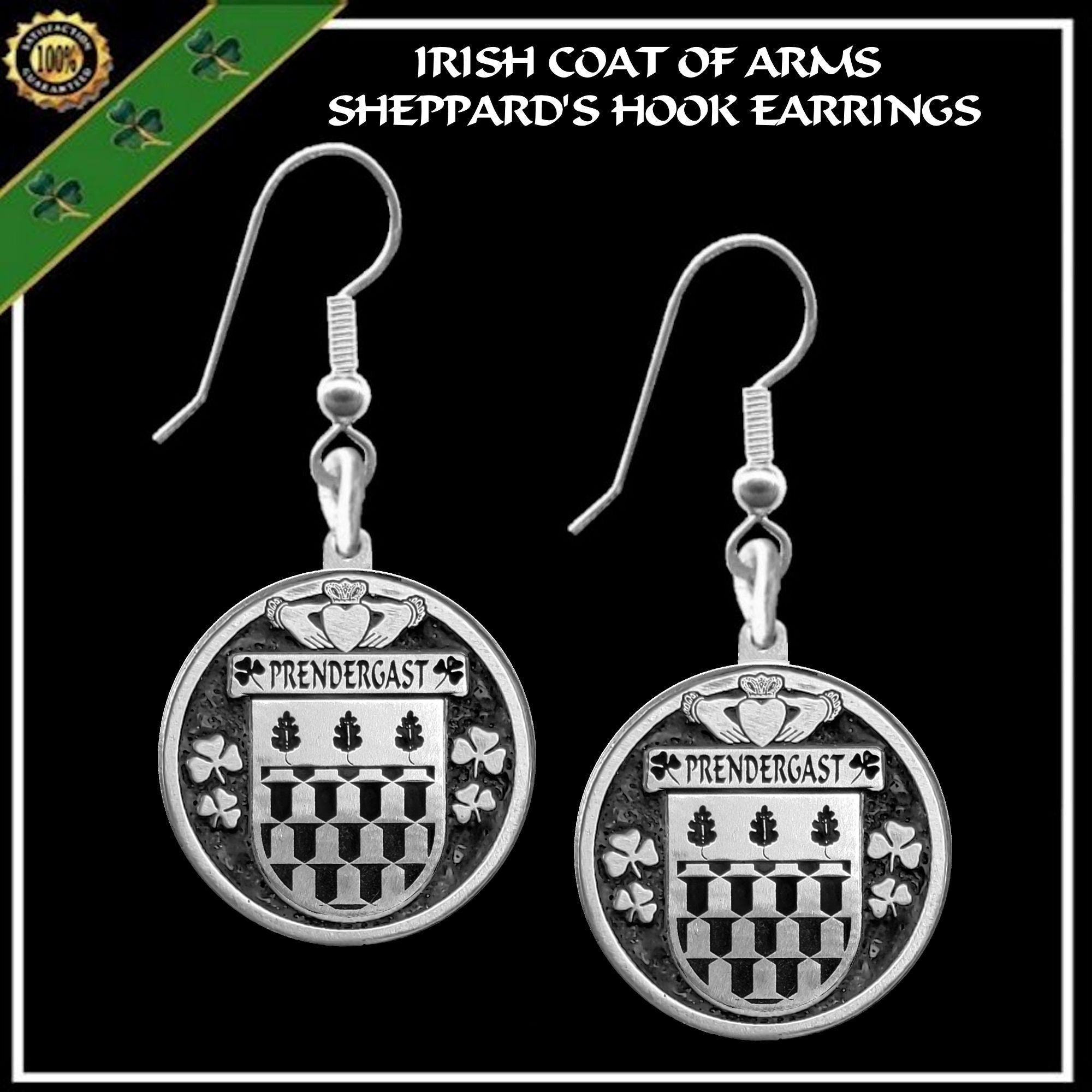 Prendergast Wexford Irish Disk Coat of Arms Earrings