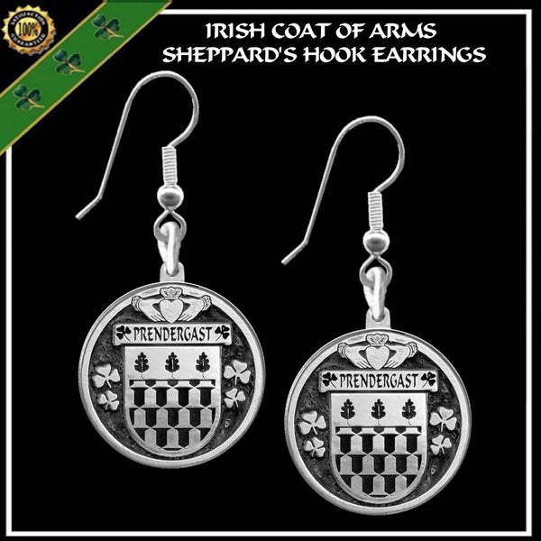 Prendergast Wexford Irish Disk Coat of Arms Earrings