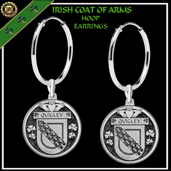 Quigley Irish Disk Coat of Arms Earrings