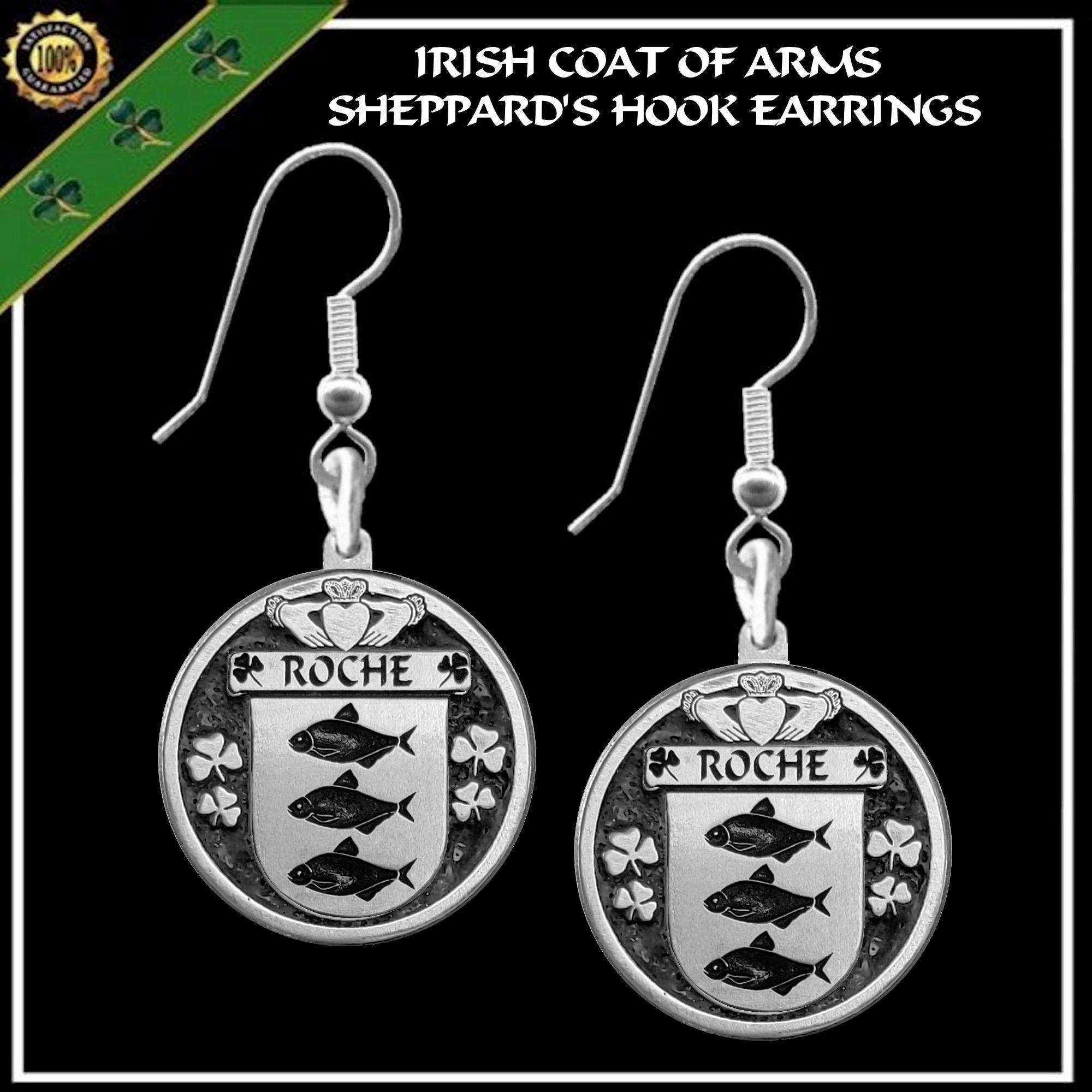 Roche Irish Disk Coat of Arms Earrings