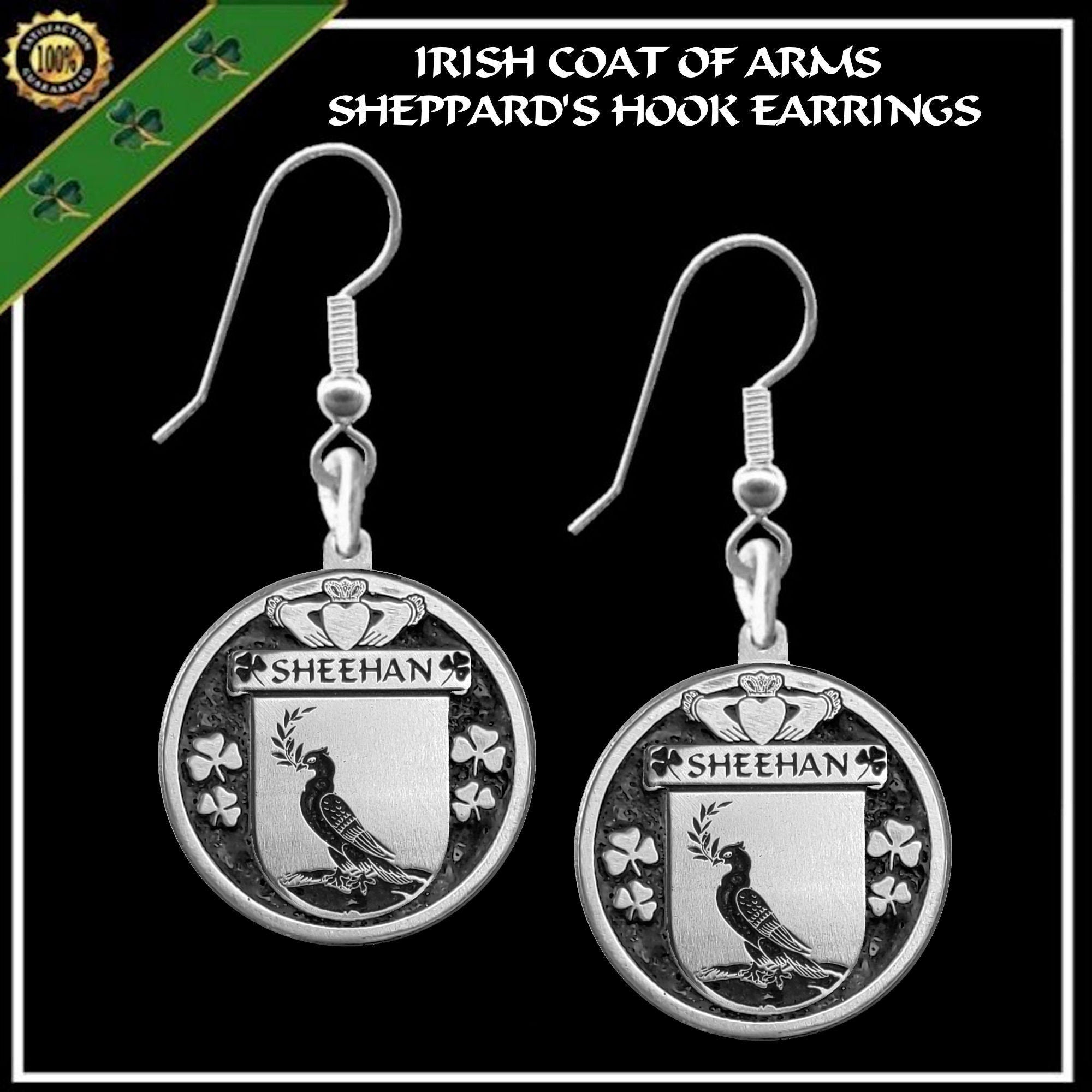 Sheehan Irish Disk Coat of Arms Earrings