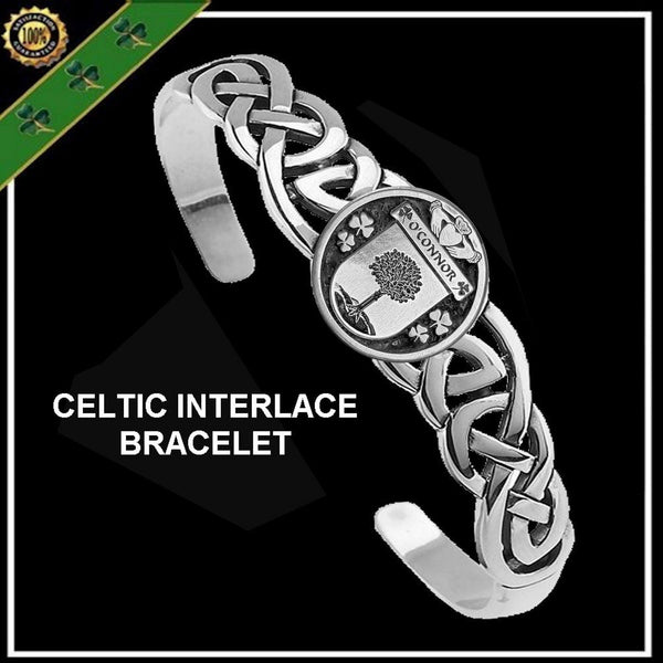 O'Connor Offlay Irish Coat of Arms Disk Cuff Bracelet - Sterling Silver