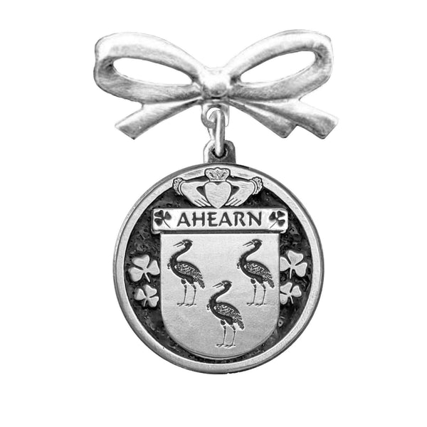 Ahearn Irish Coat of Arms Disk Bow Brooch
