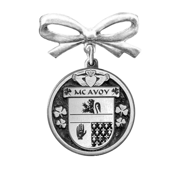 McAvoy Irish Coat of Arms Disk Bow Brooch