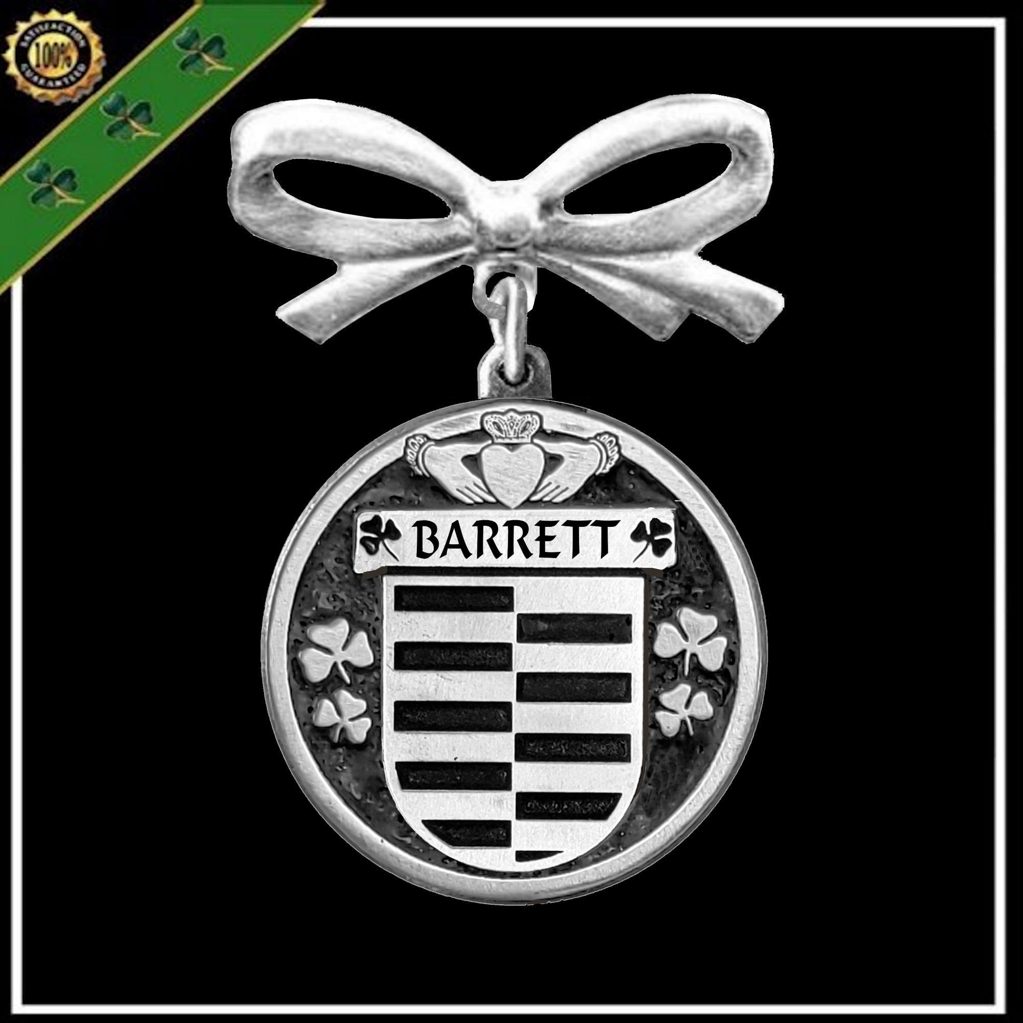Barrett Irish Coat of Arms Disk Bow Brooch