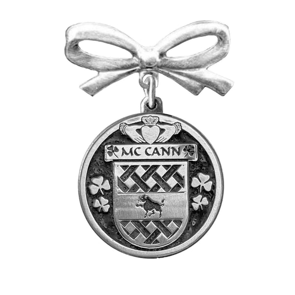 McCann Irish Coat of Arms Disk Bow Brooch