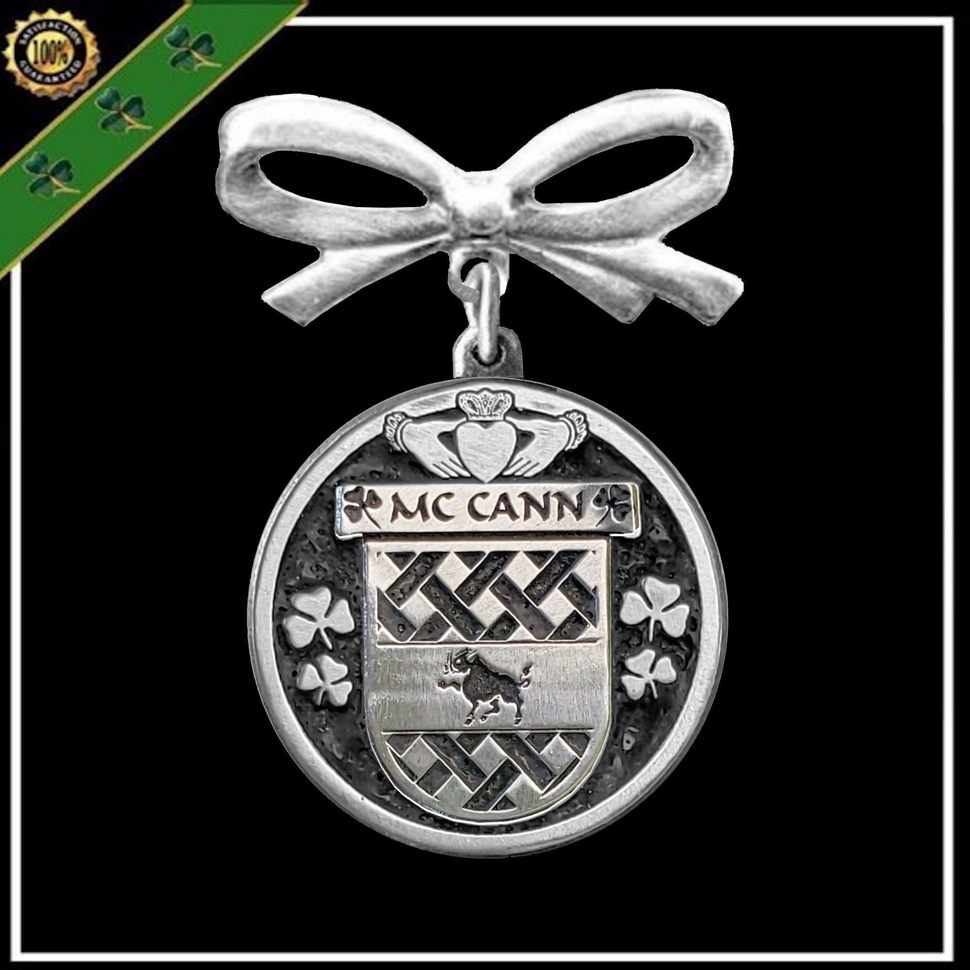 McCann Irish Coat of Arms Disk Bow Brooch