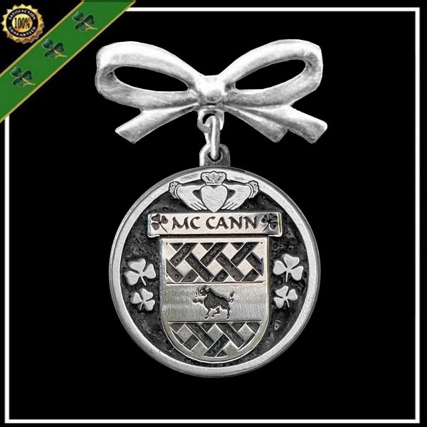 McCann Irish Coat of Arms Disk Bow Brooch