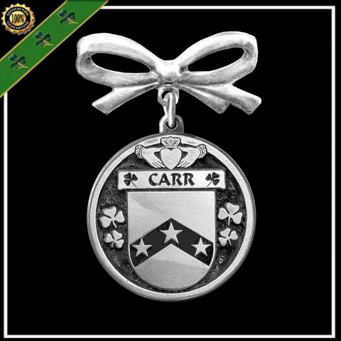 Carr Irish Coat of Arms Disk Bow Brooch