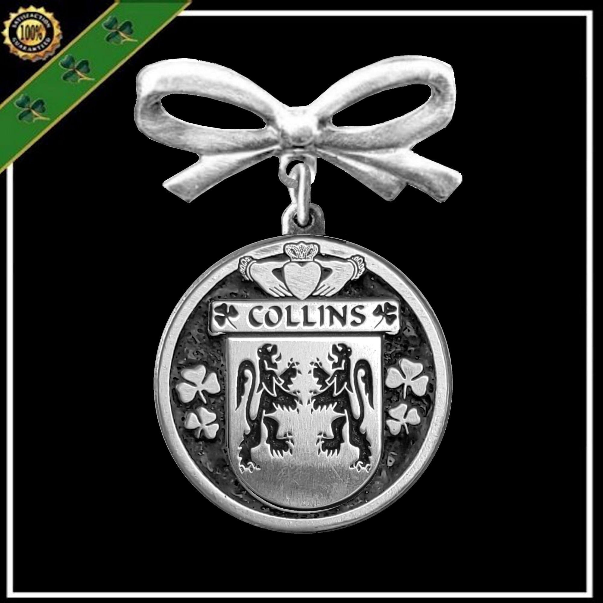 Collins Irish Coat of Arms Disk Bow Brooch