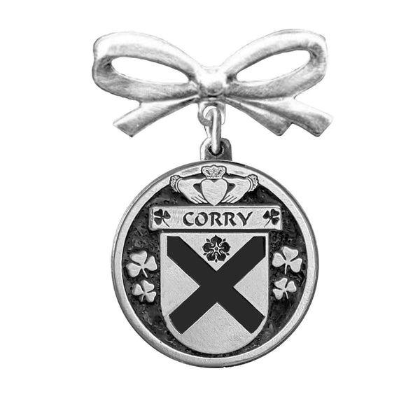 Corry Irish Coat of Arms Disk Bow Brooch