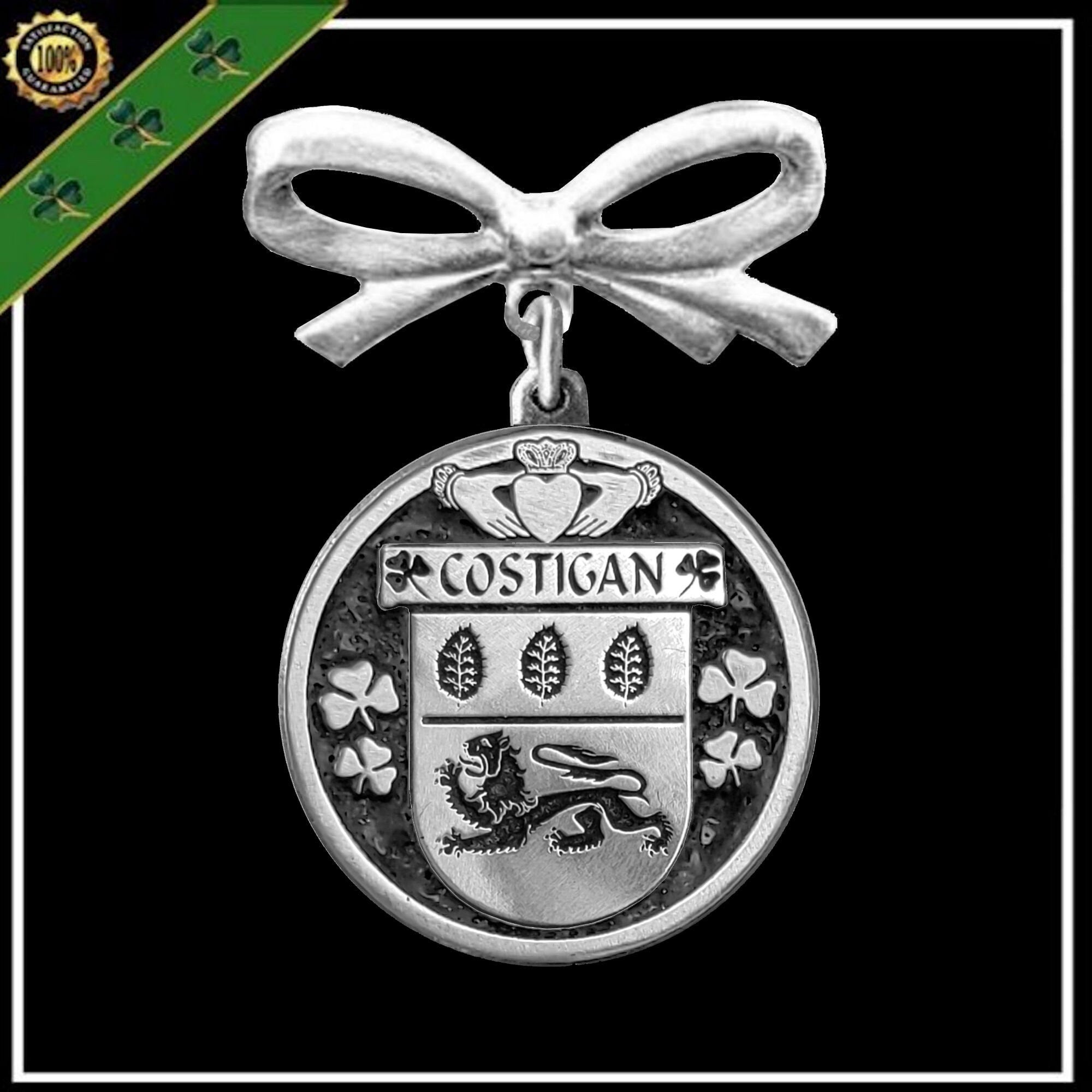 Costigan Irish Coat of Arms Disk Bow Brooch