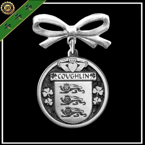 Coughlin Irish Coat of Arms Disk Bow Brooch