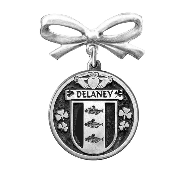 Delaney Irish Coat of Arms Disk Bow Brooch