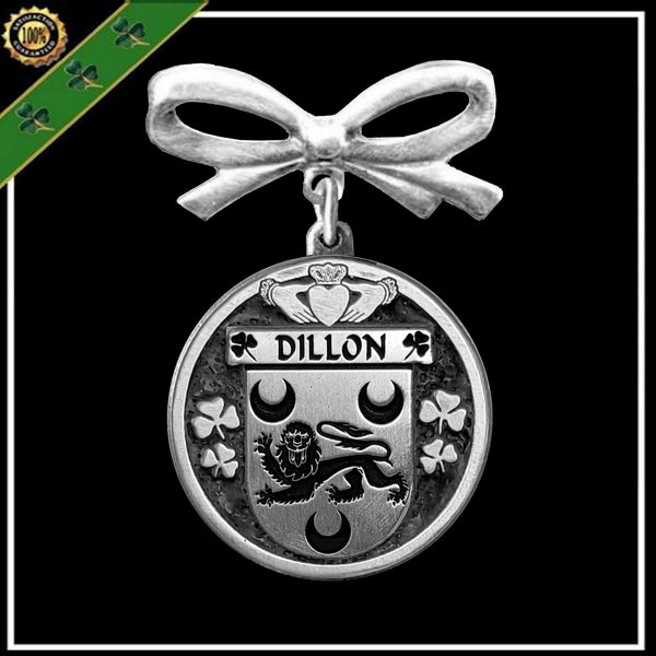 Dillon Irish Coat of Arms Disk Bow Brooch