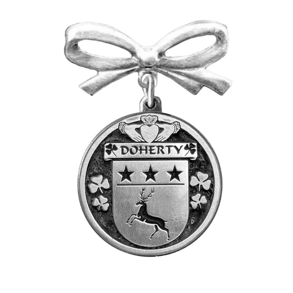 Doherty Irish Coat of Arms Disk Bow Brooch