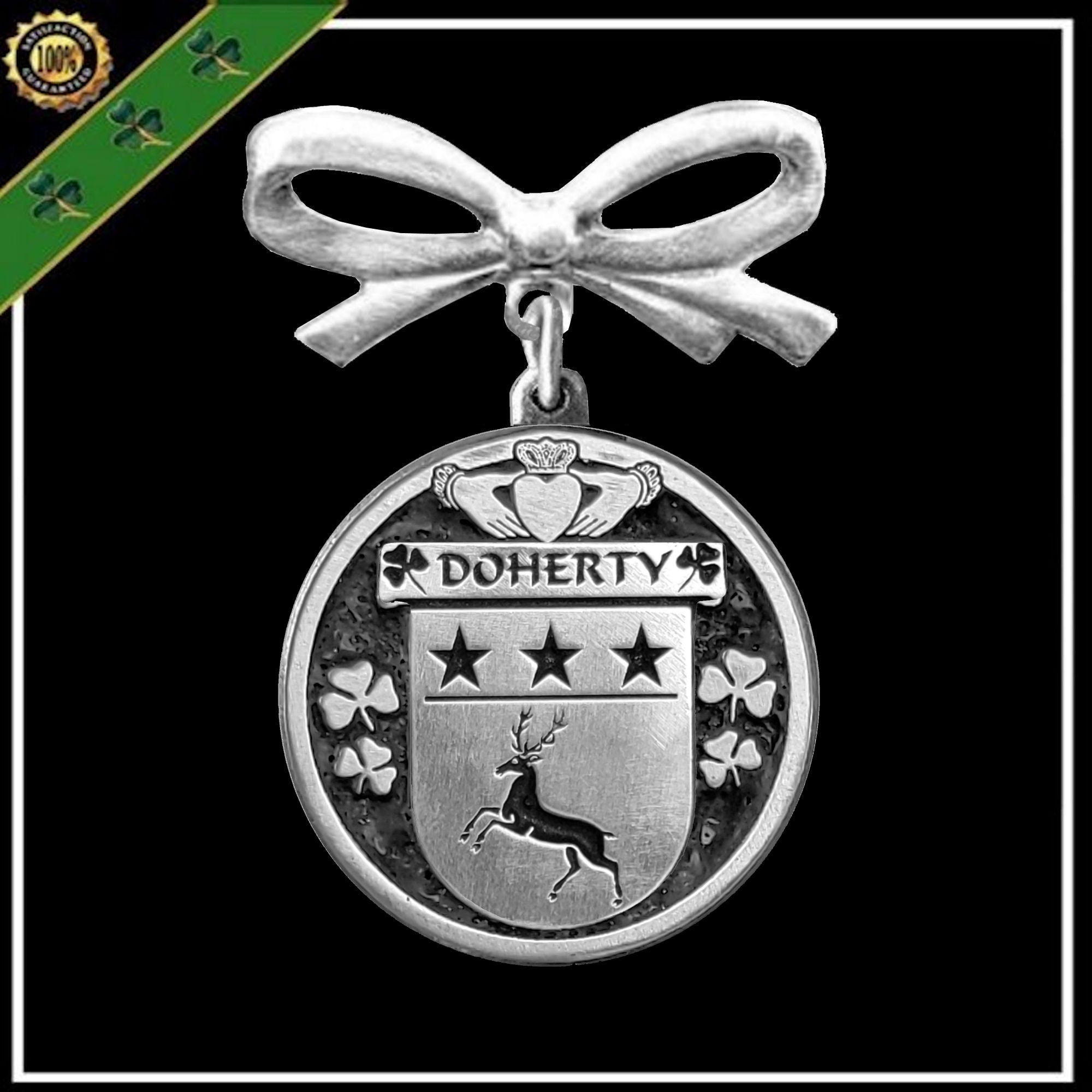 Doherty Irish Coat of Arms Disk Bow Brooch