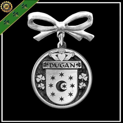 Dugan Irish Coat of Arms Disk Bow Brooch