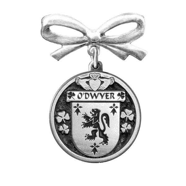 O'Dwyer Irish Coat of Arms Disk Bow Brooch